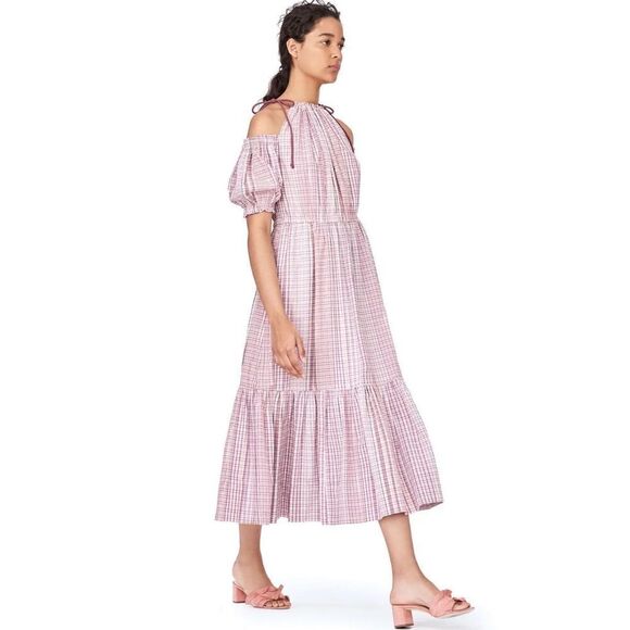 La Vie REBECCA TAYLOR Pink plaid  Midi Dress XS Cottagecore Prairie - Picture 2 of 11